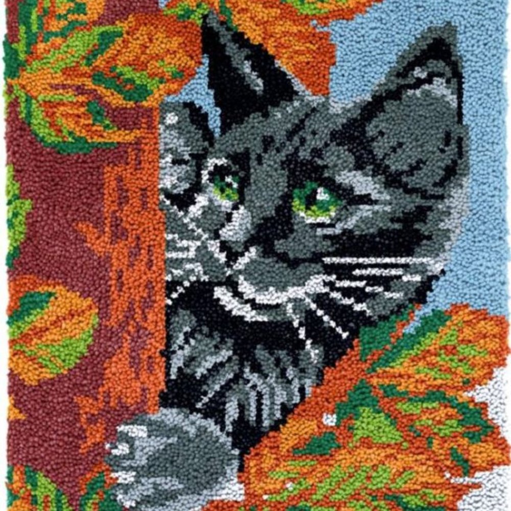 Rug Making Latch Hooking Kit | Coco Hide-and-Seek (52x38cm printed canvas)